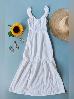 Divided White Eyelet Summer Dress with Ruffle Straps size S